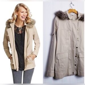 CAbi Faux Fur Khaki Nanook Utility Jacket Size S